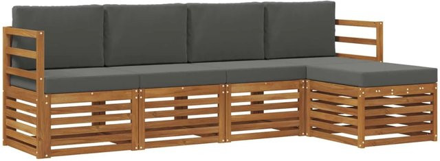 vidaXL Sofagarnitur 5-teilig aus Massivholz Akazie in Natur und Anthrazit mit Sitz- und Rückenkissen - Bild 1