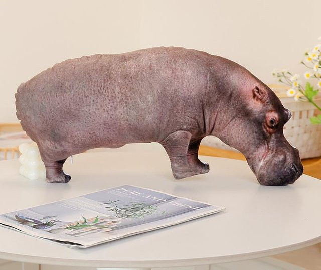 Yiran Toy Plüschkissen Wildtier Nashorn und Murmeltier in Grau für Sofa und Hausdekoration - Bild 1