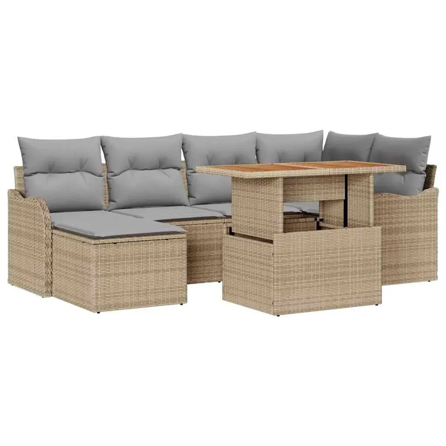 vidaXL Garten-Sofa-Set aus Poly Rattan in Beige mit 7-teiliger Ecksofa-Lounge, Stauraumfunktion und Polsterkissen - Bild 2