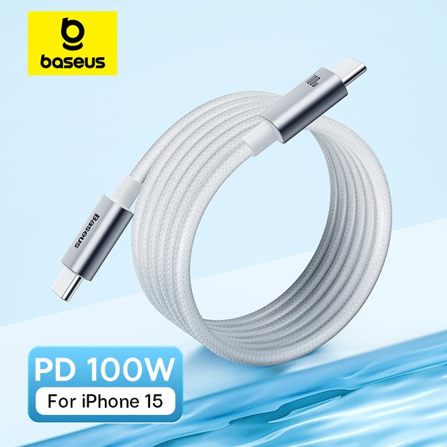 Baseus USB-C-Kabel mit 100 W Schnellladefunktion in Schwarz für MacBook, iPad, iPhone 15 und andere USB-C Geräte - Bild 1