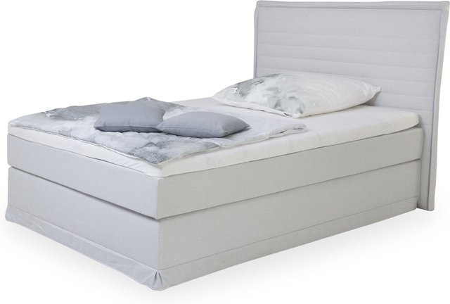 Boxspringbett SANSIBAR LANGEOOG von SANSIBAR LIVING in Grau und Weiß, gepolstert mit Bonell-Federkern, B/T: 140 x 200 cm - Bild 1