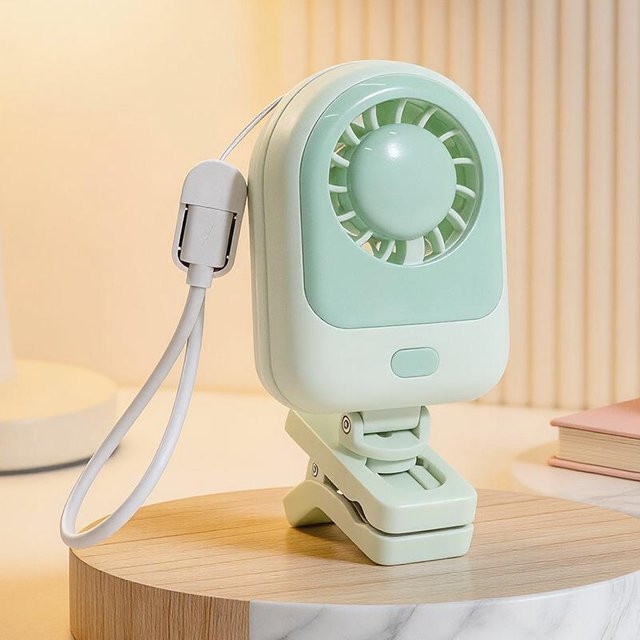 MENGN Top Mini Clip-on Tragbarer Ventilator mit dreistufigen Einstellungen und abnehmbaren Flügeln, grün, wiederaufladbar - Bild 1