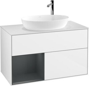 V&B Waschtischunterschrank Finion 100 mit Wandbeleuchtung in Weiß lackiert, B/T/H: 100 x 50,1 x 50,1 cm - Bild 1
