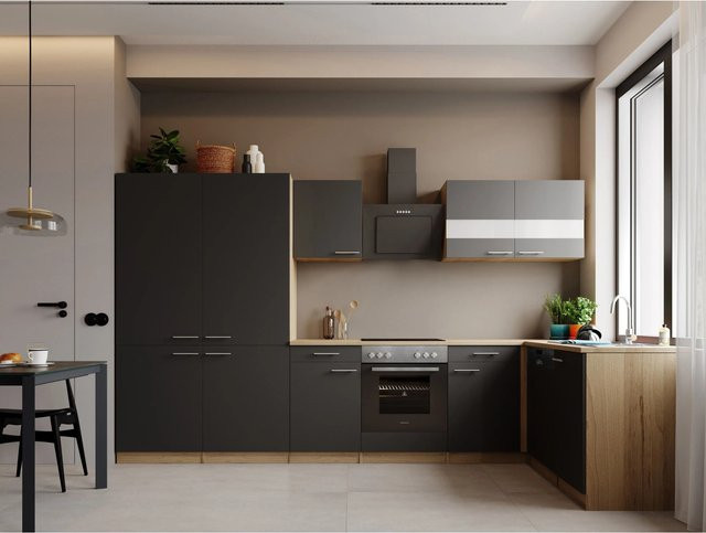 Respekta Merle L-Küche in Grau mit French Door Optik, modern und matt, B/T/H: 340 x 60 x 172 cm - Bild 1