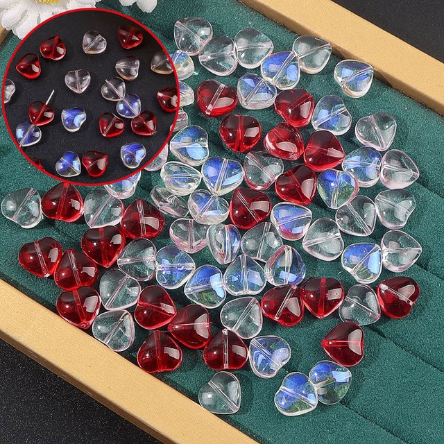 Herzförmige Glasperlen, bunt, Glas - Bild 1