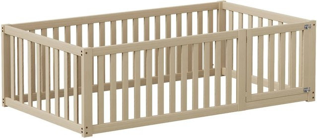 KOMHTOM Kinderbett aus Kiefernholz mit Zaun und Tür in Natural, B/T/H: 90 x 200 cm - Bild 1
