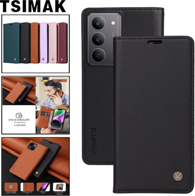 Ledertasche für Realme C71 C73 C75 C75X mit starkem Magneten und Kartenfach in Schwarz - Bild 1