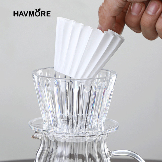 HAVMORE Wave Coffee Dripper Crystal Eye Pour Over Set mit 50 Kaffeefiltern, transparent/weiß - Bild 1