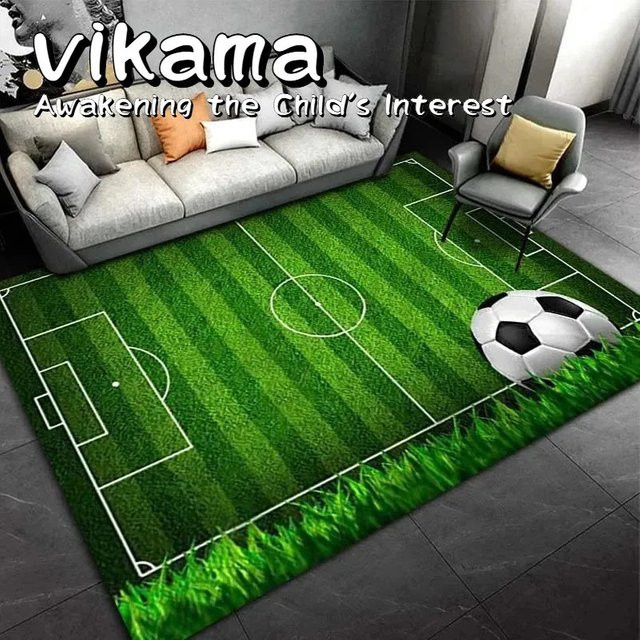 VIKAMA Fußball-Spielmatte für Kinder, rutschfester Teppich in Grün, B/T: 160 x 100 cm - Bild 1