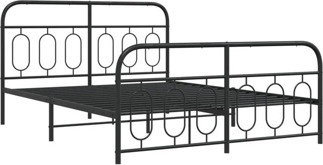 vidaXL Bettgestell aus Metall mit Kopfteil und Fußteil in Schwarz Matt, B/T: 135 x 190 cm - Bild 1