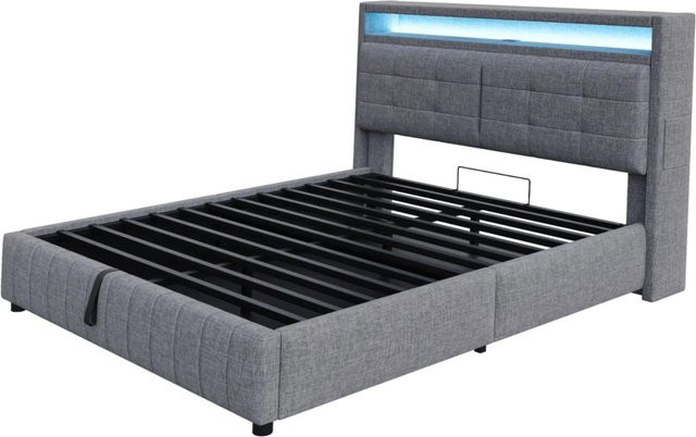 okwish Polsterbett mit LED-Beleuchtung und Stauraum in Grau, B/T/H: 160 x 200 x 110,5 cm - Bild 1