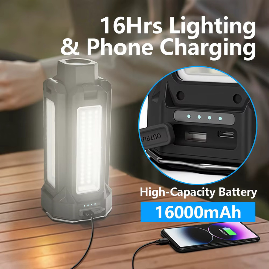 Dimmbare LED Campingleuchte mit 16000 mAh Akku und Ständer, wasserdichter Teleskop-Arbeitsscheinwerfer in Schwarz für Notbeleuchtung und Outdoor-Einsätze - Bild 2