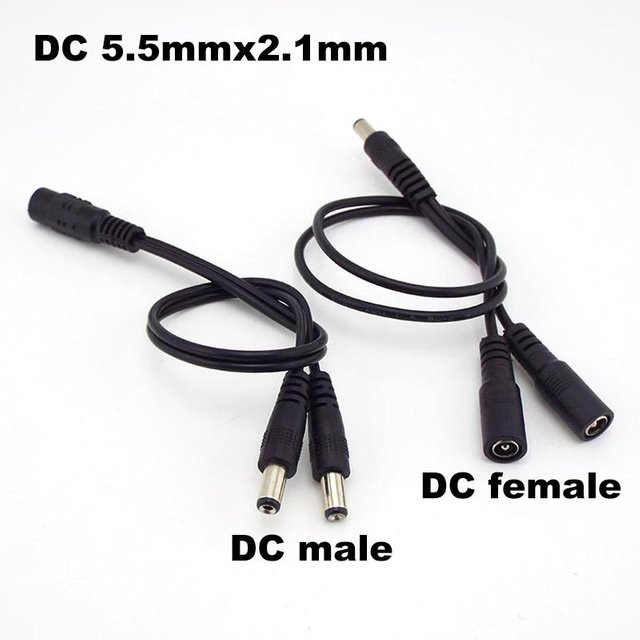 2-Wege DC-Stromadapterkabel Schwarz 5,5mm x 2,1mm 1 Stecker auf 2 Buchsen Splitter-Verbinder für CCTV und LED-Streifen - Bild 1