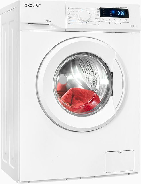 Exquisit Waschmaschine WA57014-020A in Weiss mit 7 kg Waschkapazität, 1400 U/min Schleuderdrehzahl und Aquastop, Frontlader, freistehend, B: 60 cm, T: 60 cm, H: 85 cm - Bild 1