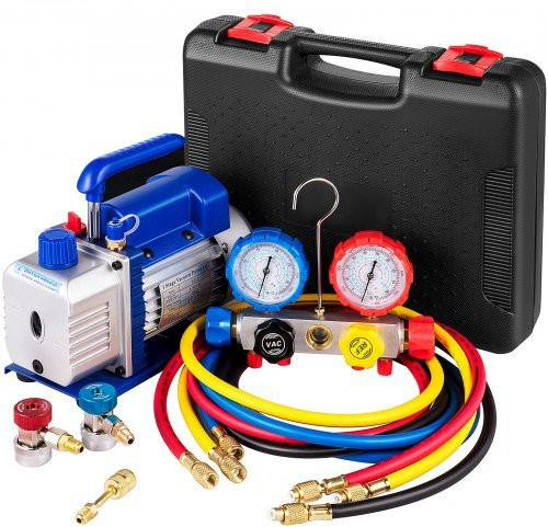 VEVOR Vakuumpumpe für Klimaanlagen mit 4-Wege-Manometer-Kit und Schlauch in Multicolor, 136 l/min, 1/3 HP für HVAC und Autoklimaanlagen inklusive Tragetasche - Bild 1