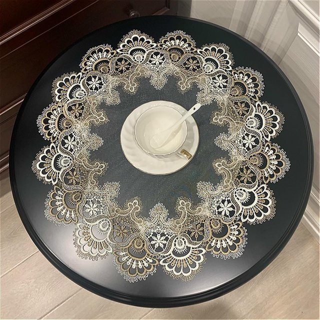 Yiran Furniture Runde Tischdecke aus transparentem Spitzenstoff mit floralem Design, Schmutzabweisend und Wasserabweisend, Durchmesser: 30 cm - Bild 1