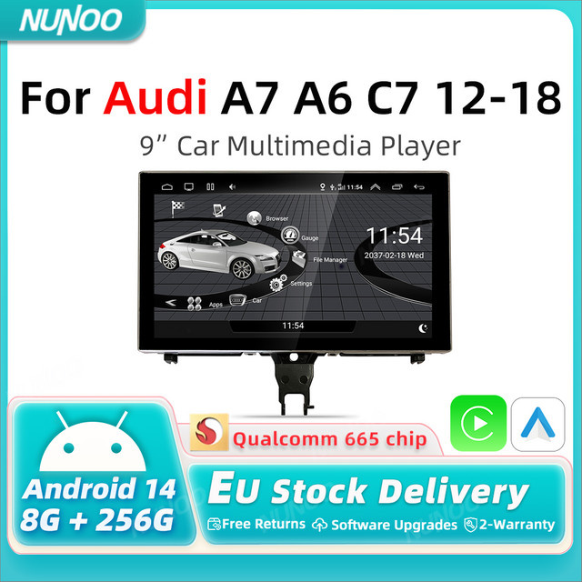 Nunoo Wireless Carplay und Android Auto Multimedia Player mit GPS für Audi A7 A6 C7 2012-2018, Schwarz, 256G - Bild 1
