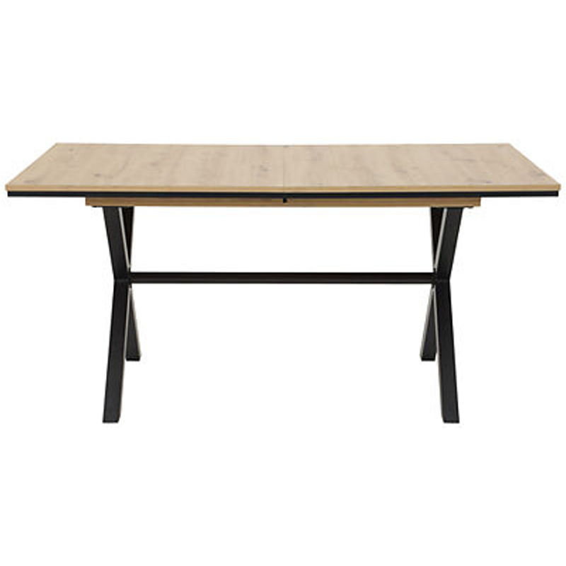 Esstisch Hela in Eiche Dekor und Schwarz mit ausziehbarer Tischplatte und X-Frame Gestell, B/H/T: 160 x 76 x 90 cm - Bild 3
