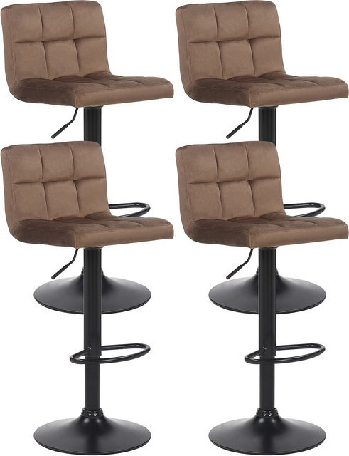 CLP 4er Set Barhocker Feni aus Samt in Braun, höhenverstellbar mit Lehne, Fußstütze und Metallgestell, belastbar bis 150 kg - Bild 1