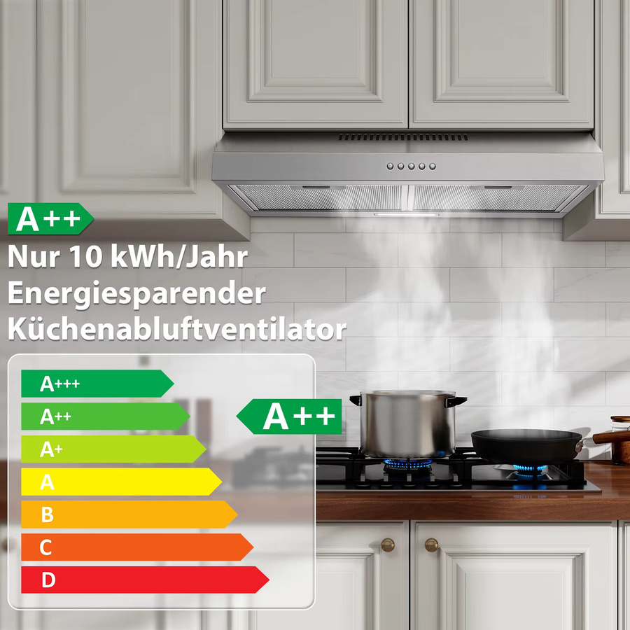 TopStrong Unterbau-Dunstabzugshaube in Edelstahl, Breite: 60 cm, 250 m³/h Luftleistung, Energieeffizienzklasse A++, mit LED-Display - Bild 2