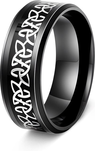 Fidget Spinner Ring Wikinger Schrift, Edelstahl, Schwarz, Unisex - Bild 1