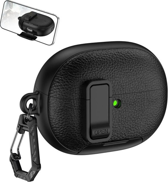 Schutzhülle für Huawei FreeBuds Pro 5 aus PU-Leder mit Telefonständer und Schalterverriegelung in Schwarz - Bild 1