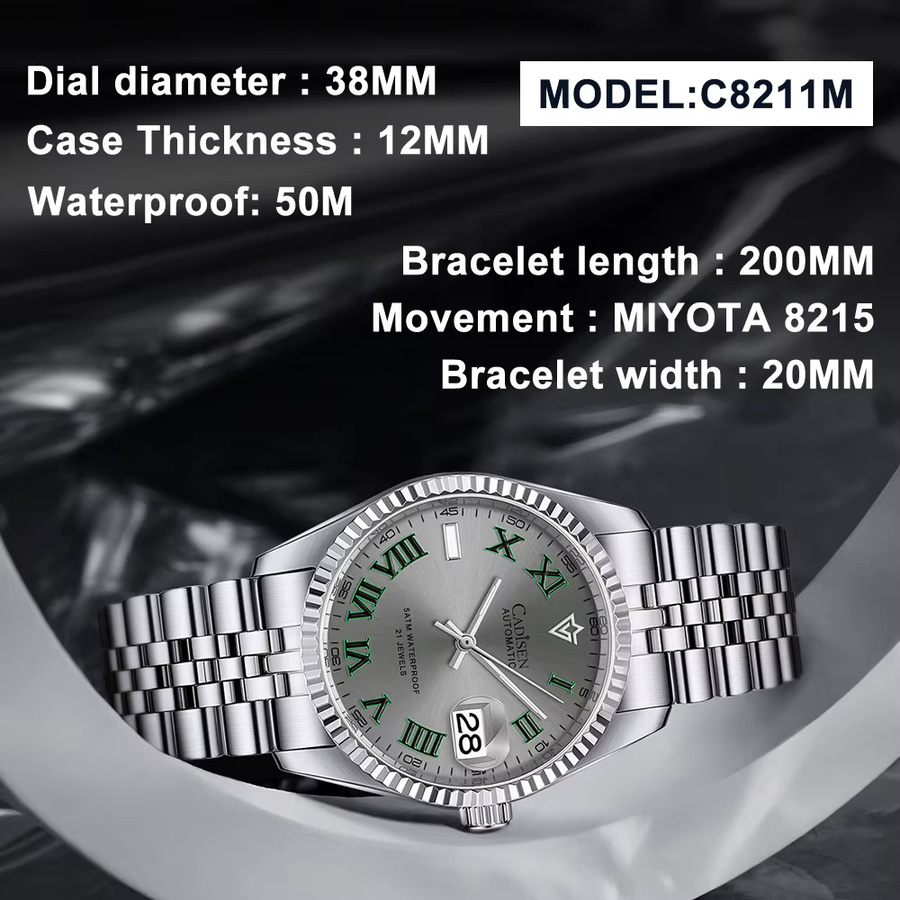 CADISEN Armbanduhr Automatik, Edelstahl, 38 mm, Herren - Bild 2