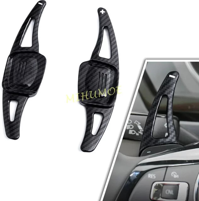 MIHUMOE Lenkrad Paddle Shifter Verlängerung Abdeckung in Carbon Faser für VW Volkswagen Golf GTI MK8 Tiguan T-ROC Touareg Tayron Taigo, Schwarz - Bild 1