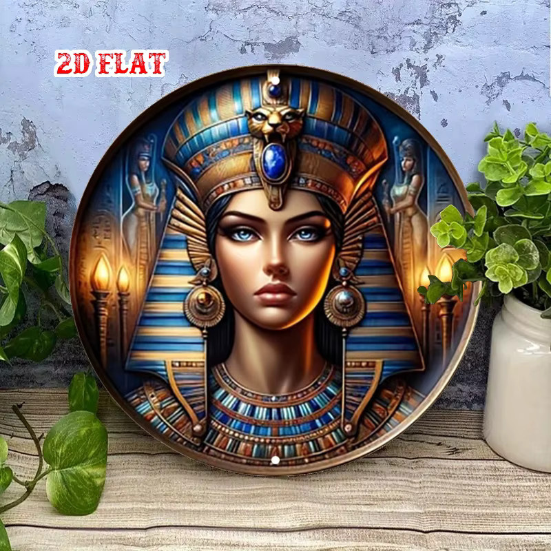 CIFBUY Runde Metall-Wandkunst im Vintage-Stil mit Ägyptischen Hieroglyphen und Blauem Auge in Blau - Bild 3