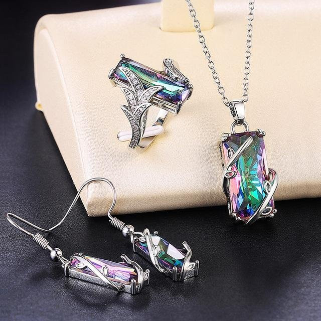 Huitan Schmuck-Set, Ring und Halskette, mehrfarbig, grau, Damen - Bild 1