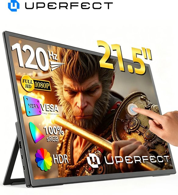 UPERFECT UMax 21 Touch Computermonitor 21,5 Zoll mit 120 Hz Touchscreen, Full HD IPS-Display, 1300:1 Kontrast, USB-C und HDMI, Schwarz - Bild 1