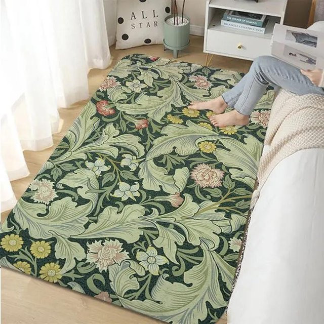 Karpetti Badezimmerteppich William Morris Erdbeere im Retro-Stil, grün, rutschfest und waschbar, B/T: 100 x 120 cm - Bild 1