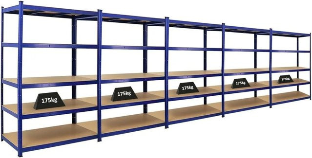 PROREGAL Taurus Schwerlastregal Set 5 Stück, Blau, H x B x T: 180 x 120 x 60 cm, Fachlast 175 kg, mit verstellbaren Regalböden aus MDF und Metall - Bild 1