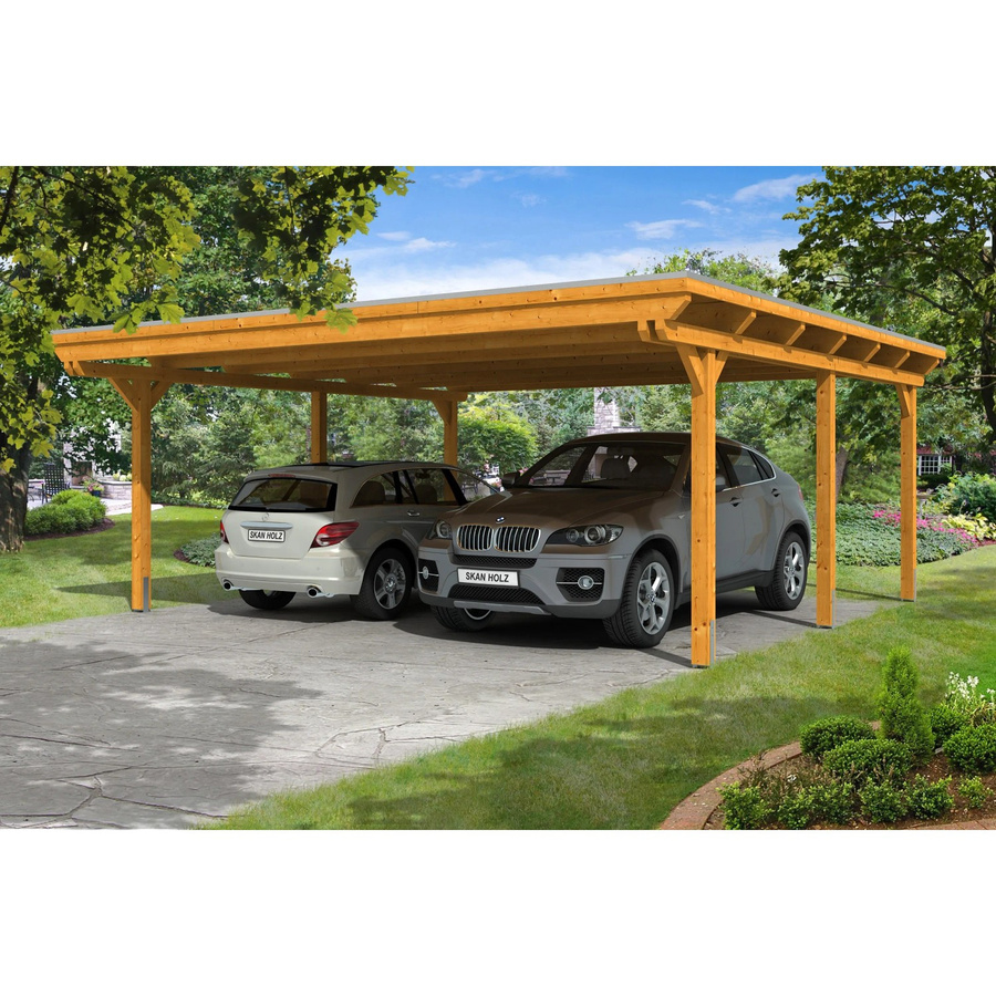 Skan Holz Doppelcarport Emsland aus Leimholz Eiche hell, B/T: 613 x 604 cm, Firsthöhe: 248 cm, braun - Bild 4