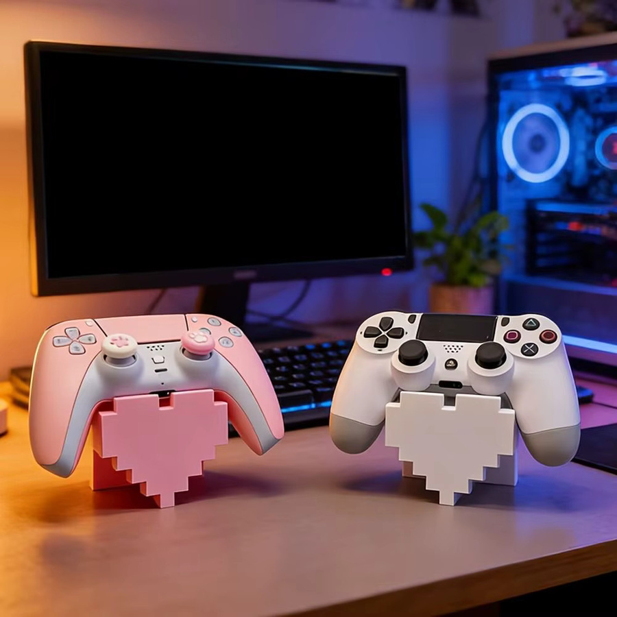 3D-gedruckter Herz-Spielzubehörhalter in Weiß aus Kunststoff zur Aufbewahrung von Spielcontrollern - Bild 3