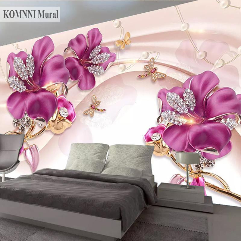 KOMNNI 3D Blumenornamente Wandbild mit Blumenrelief aus Seidenmaterial für dein Wohnzimmer oder TV-Hintergrund, B: 620 cm, H: 330 cm - Bild 2
