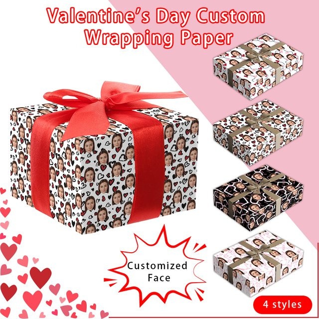 Personalisierte Geschenkpapier mit herzförmigem Gesichtsfoto von WEIGAO für Valentinstag und Geburtstag - Bild 1