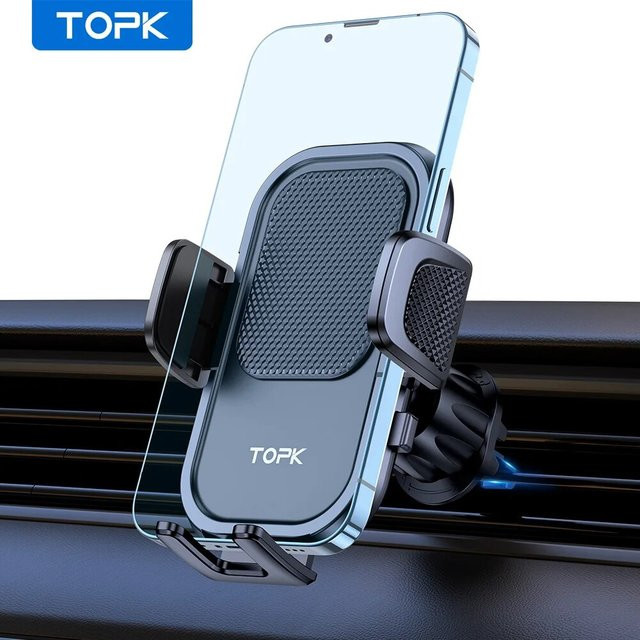 TOPK Autotelefonhalterung für die Lüftung, Handyhalterung für Fahrzeuge in Schwarz, geeignet für große Smartphones und dicke Hüllen - Bild 1