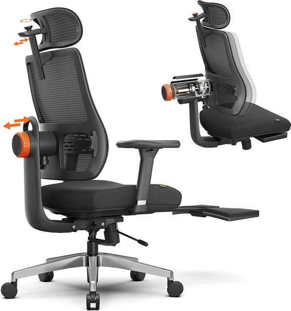 NEWTRAL Ergonomischer Bürostuhl in Schwarz mit Fußstütze, Kopfstütze und verstellbarer Lendenwirbelstütze für Home-Office und Erwachsene - Bild 1
