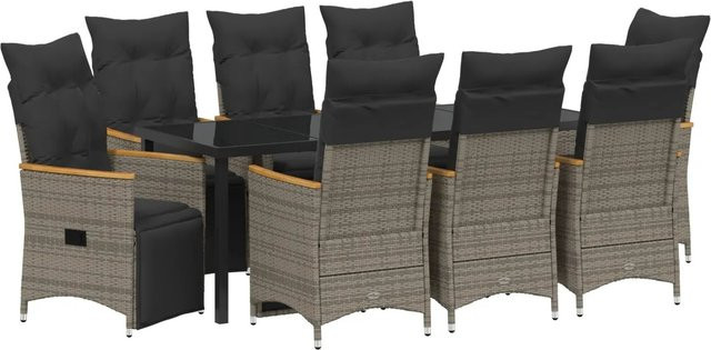 vidaXL Garten Essgruppe aus Poly Rattan und Stahl in Grau mit 9 Teilen und Sicherheitsglas - Bild 1