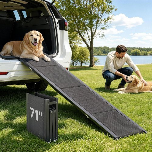 VEVOR Hunderampe für Autos und SUVs, faltbare Hundetreppe für mittelgroße und große Hunde, Schwarz, Länge: 180 cm, Breite: 43,2 cm - Bild 1