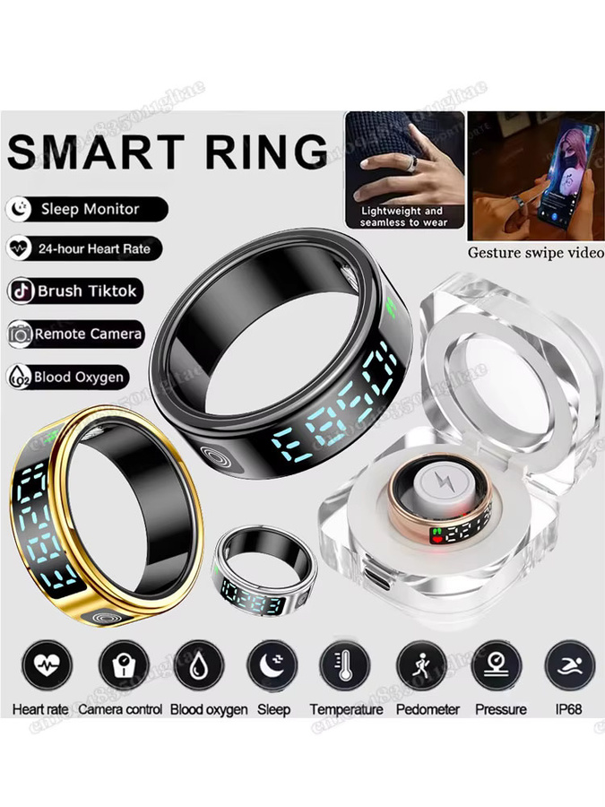 Ola Esporte SR08 Smart Ring mit Ladebox, Schwarz, Unisex, LED-Anzeigebildschirm, Gestensteuerung, Gesundheitsmonitor, 5ATM Wasserdicht - Bild 3