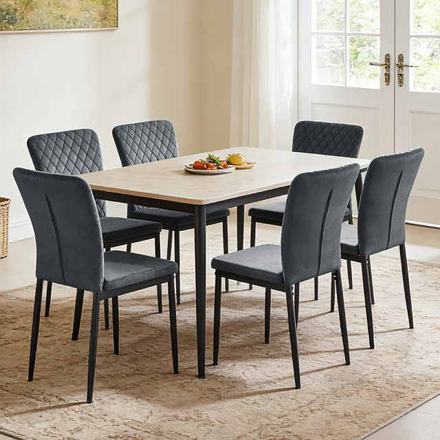 JaHECOME Esszimmerstühle aus Samt in Grau mit verchromtem Metallgestell und modernem Gitter-Design - Bild 1