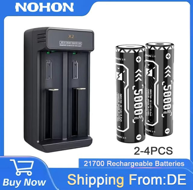 NOHON 21700 Akku-Set mit Ladegerät, 5000 mAh, 30 A, Schwarz - Bild 1