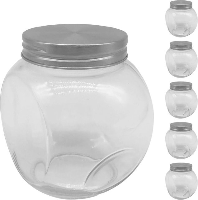 Relaxdays Bonbonglas 6er Set aus Glas und Edelstahl in Transparent und Silber, B/T/H: 10,5 x 10,5 x 8 cm, luftdicht verschließbar - Bild 1