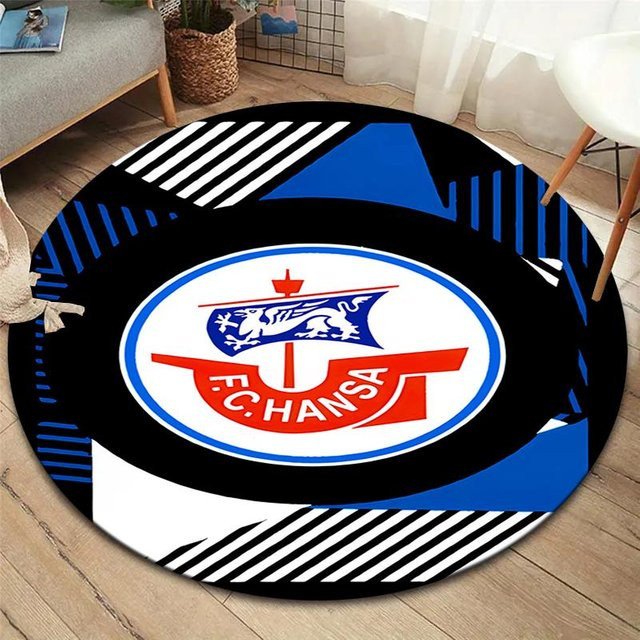 Runder Teppich FC Hansa Rostock in Blau, rutschfeste Bodenmatte aus Polyester für Wohnzimmer und Schlafzimmer, Durchmesser: 120 cm - Bild 1