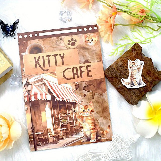 20 Blatt Kaffee-Katze-Aufkleberbuch aus mattem PET-Papier in Multicolour für Scrapbooking, Junk-Journal und Planer - Bild 1