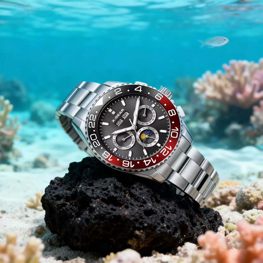 X-GEAR Armbanduhr, Analoguhr, Edelstahl, Schwarz Rot, Herren - Bild 2