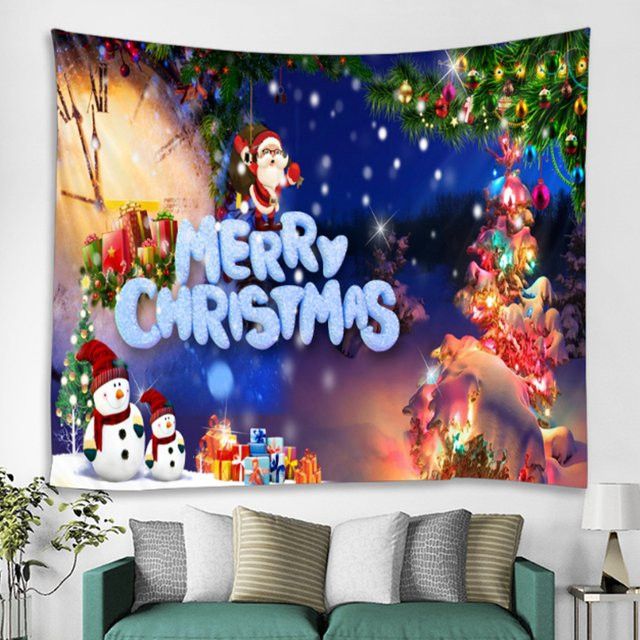 VIKAMA Weihnachtsmann Schneeszene Wandteppich als Weihnachts-Wandbehang für Wohnzimmer und Sofa zur Raumdekoration - Bild 1