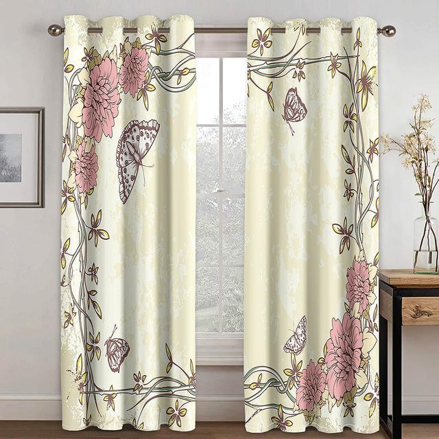 Yiran Furniture 3D-Verdunkelungsvorhänge mit Rosenmotiv in Beige, Set aus 2 Paneelen, B/H: 110 x 214 cm - Bild 1